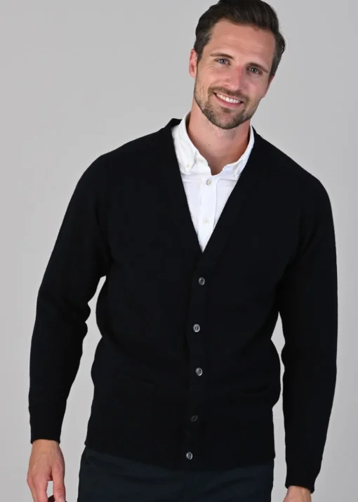 Leven 2 Ply Lambswool Cardigan - Navy