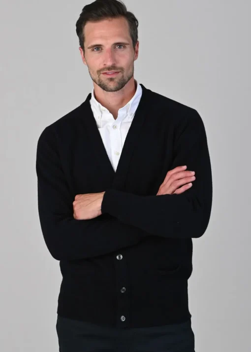 Leven 2 Ply Lambswool Cardigan - Navy
