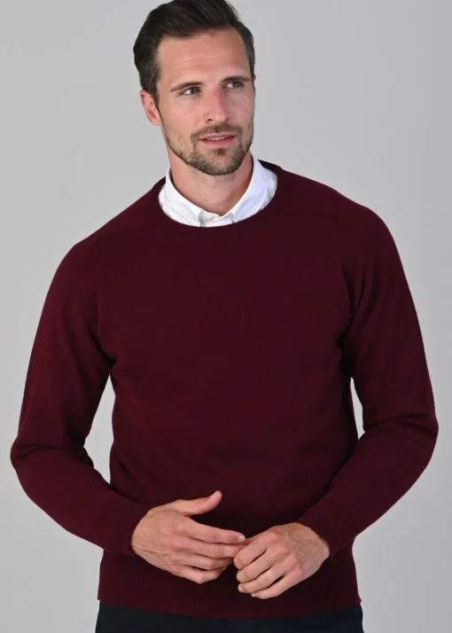 Leven 2 Ply Lambswool Crew Neck - Bordeaux