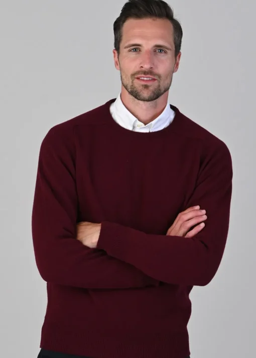 Leven 2 Ply Lambswool Crew Neck - Bordeaux
