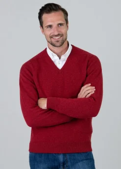 Leven 2 Ply Lambswool V-Neck - Poppy Mel