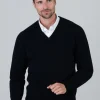 Leven 2 Ply Lambswool V-Neck - Navy