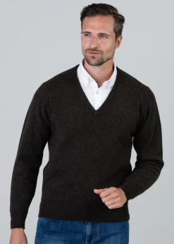 Leven 2 Ply Lambswool V-Neck - Cocoa
