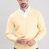 Leven 2 Ply Lambswool V-Neck - Solar