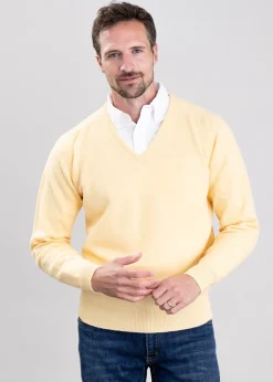 Leven 2 Ply Lambswool V-Neck - Solar