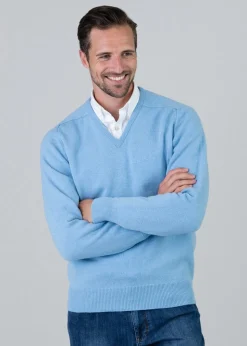Leven 2 Ply Lambswool V-Neck - Horizon