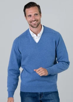 Leven 2 Ply Lambswool V-Neck - Jeans