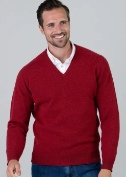 Leven 2 Ply Lambswool V-Neck - Poppy Mel