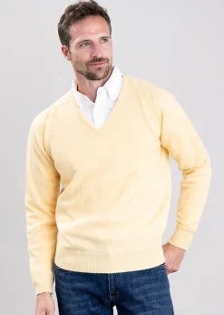 Leven 2 Ply Lambswool V-Neck - Solar