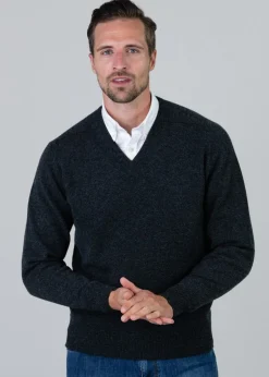 Leven 2 Ply Lambswool V-Neck - Charcoal