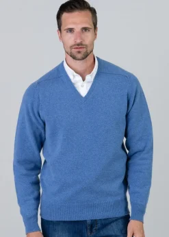Leven 2 Ply Lambswool V-Neck - Jeans