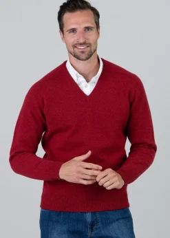 Leven 2 Ply Lambswool V-Neck - Poppy Mel