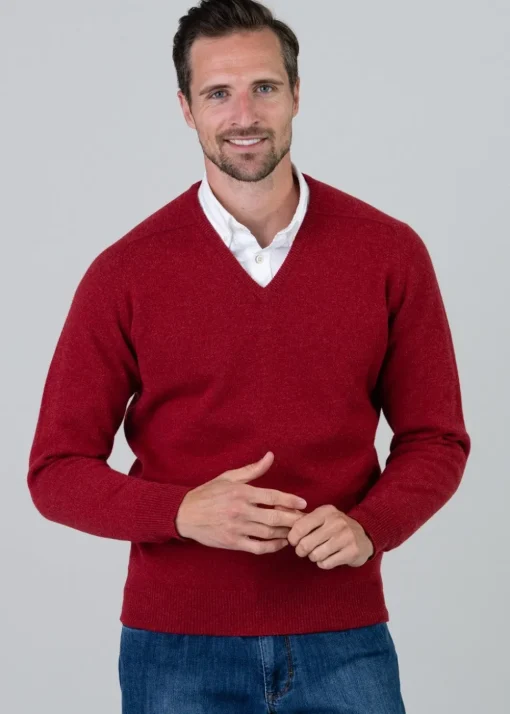 Leven 2 Ply Lambswool V-Neck - Poppy Mel