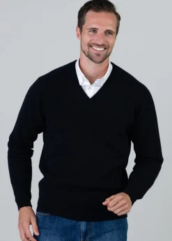Leven 2 Ply Lambswool V-Neck - Navy