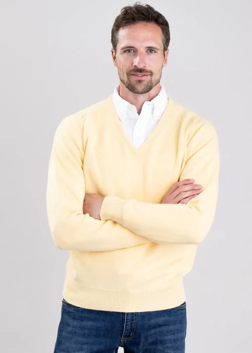 Leven 2 Ply Lambswool V-Neck - Solar