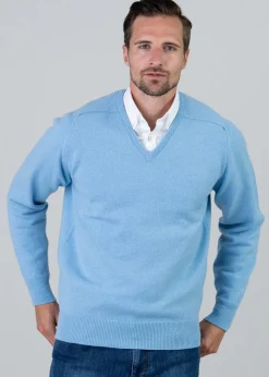 Leven 2 Ply Lambswool V-Neck - Horizon