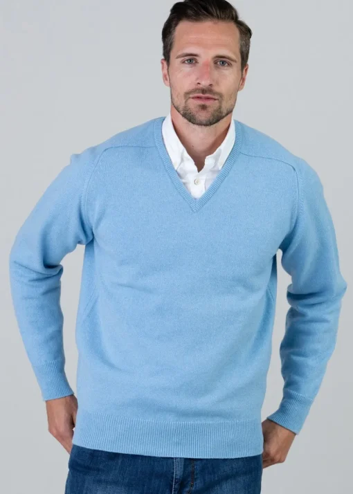 Leven 2 Ply Lambswool V-Neck - Horizon