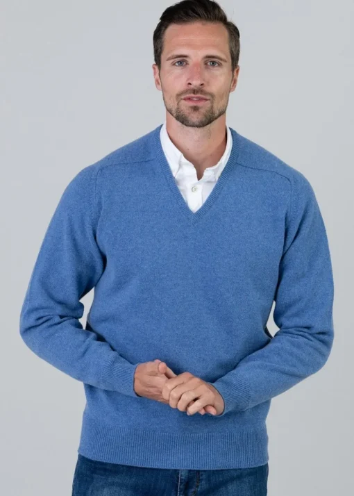 Leven 2 Ply Lambswool V-Neck - Jeans
