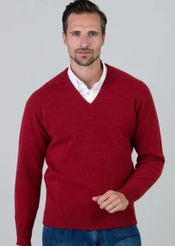 Leven 2 Ply Lambswool V-Neck - Poppy Mel