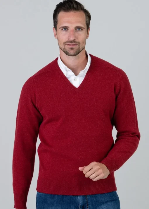 Leven 2 Ply Lambswool V-Neck - Poppy Mel