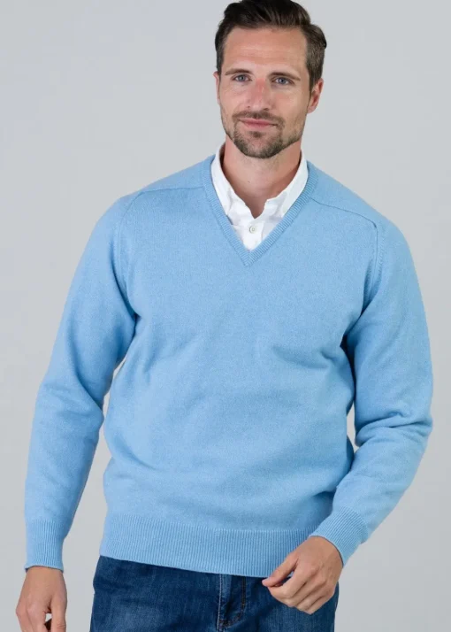 Leven 2 Ply Lambswool V-Neck - Horizon