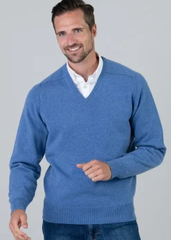 Leven 2 Ply Lambswool V-Neck - Jeans
