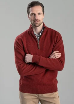 Lewis Lambswool 1/4 Zip Jumper - Deep Red