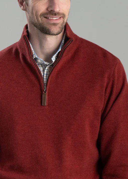 Lewis Lambswool 1/4 Zip Jumper - Deep Red