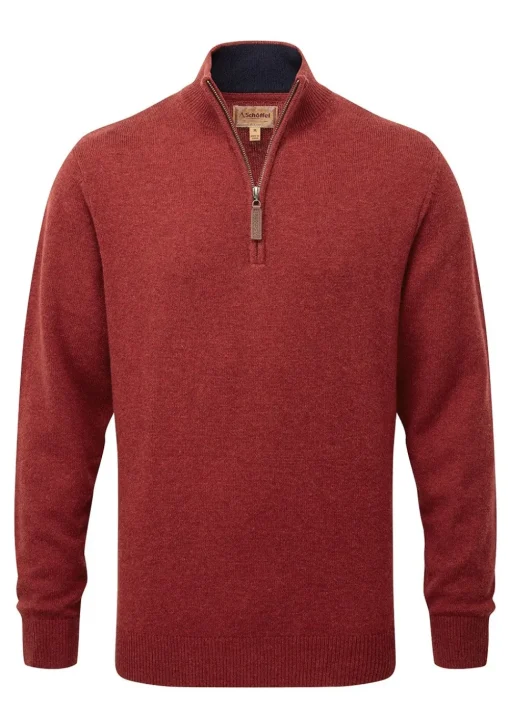 Lewis Lambswool 1/4 Zip Jumper - Deep Red