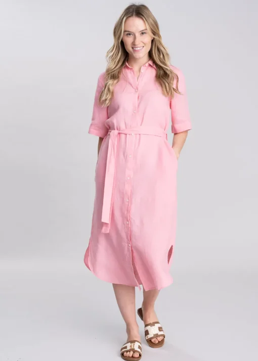 Linen Shirt Dress - Geranium Pink