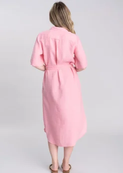 Linen Shirt Dress - Geranium Pink