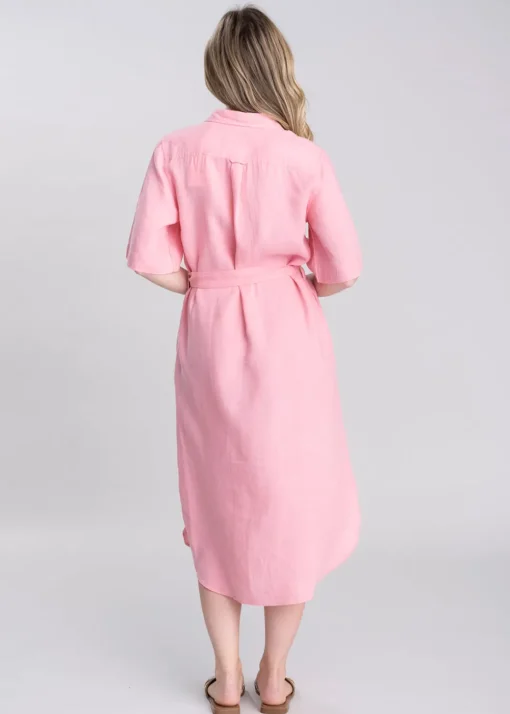 Linen Shirt Dress - Geranium Pink