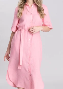 Linen Shirt Dress - Geranium Pink