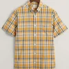 Linen Short Sleeved Check Shirt - Faded Orange