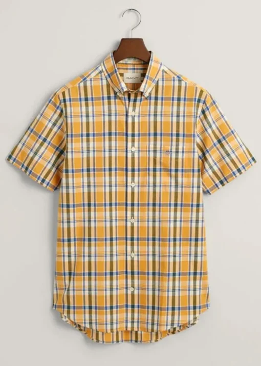 Linen Short Sleeved Check Shirt - Faded Orange