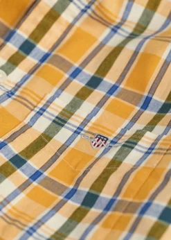 Linen Short Sleeved Check Shirt - Faded Orange