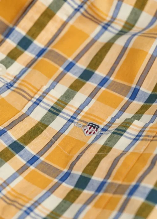 Linen Short Sleeved Check Shirt - Faded Orange