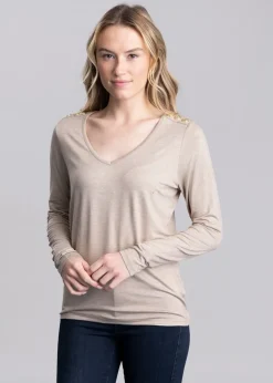 Long Sleeve V-Neck T-Shirt - Oatmeal