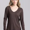 Long Sleeve V-Neck T-Shirt - Coffee