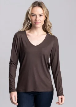 Long Sleeve V-Neck T-Shirt - Coffee