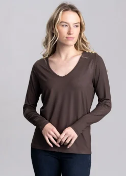 Long Sleeve V-Neck T-Shirt - Coffee