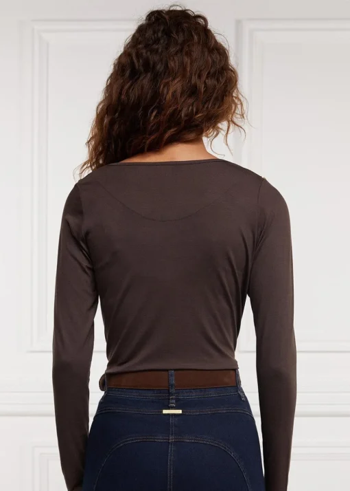 Long Sleeve V-Neck T-Shirt - Coffee