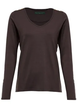 Long Sleeve V-Neck T-Shirt - Coffee