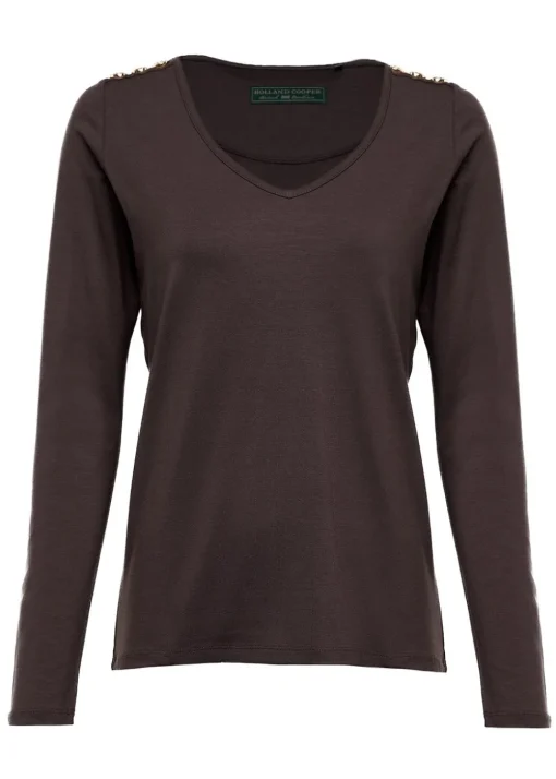 Long Sleeve V-Neck T-Shirt - Coffee