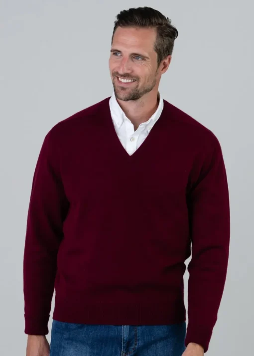 Melrose 2 Ply Cashmere V-Neck - Bordeaux