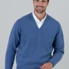 Melrose 2 Ply Cashmere V-Neck - Lapis