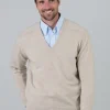 Melrose 2 Ply Cashmere V-Neck - Linen