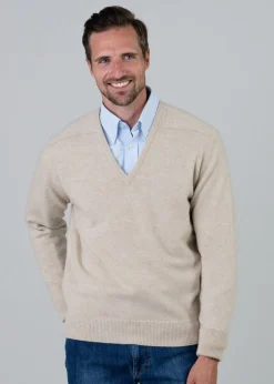 Melrose 2 Ply Cashmere V-Neck - Linen