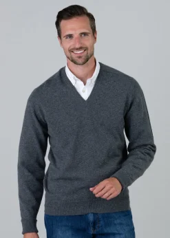 Melrose 2 Ply Cashmere V-Neck - Derby Grey