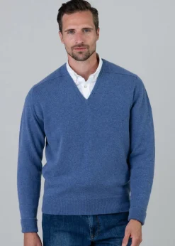 Melrose 2 Ply Cashmere V-Neck - Lapis